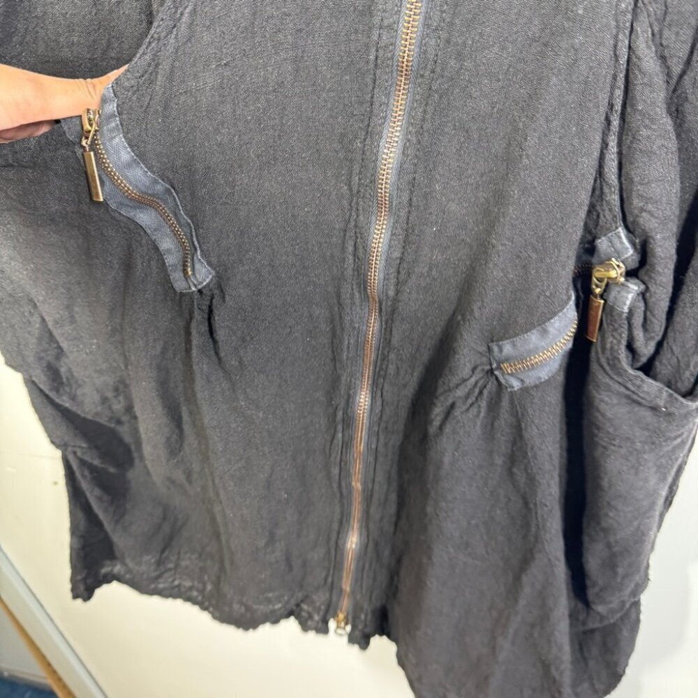 Bohème Black Lagenlook Linen Zip Front Dress Size 1 Sleeveless Boho Casual - Picture 11 of 13
